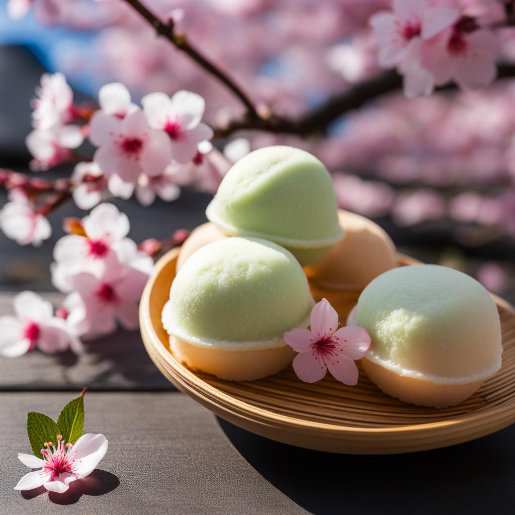 mochi ice cream, a japanese treat, relished under the cherry blossoms during hanami. 