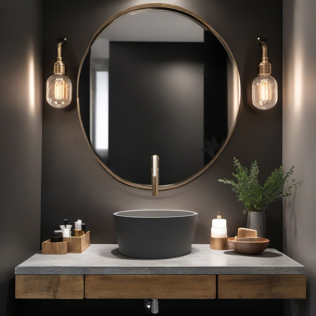 Industrial Powder Room - Industrial touch to your powder room with metal accents and concrete elements. realistic, professional photography, bokeh, natural lighting, canon lens, shot on dslr 64 megapixels sharp focus