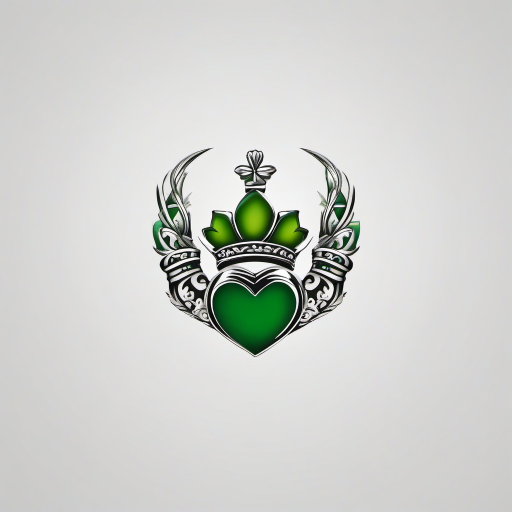 shamrock claddagh tattoo  simple color tattoo,minimal,white background