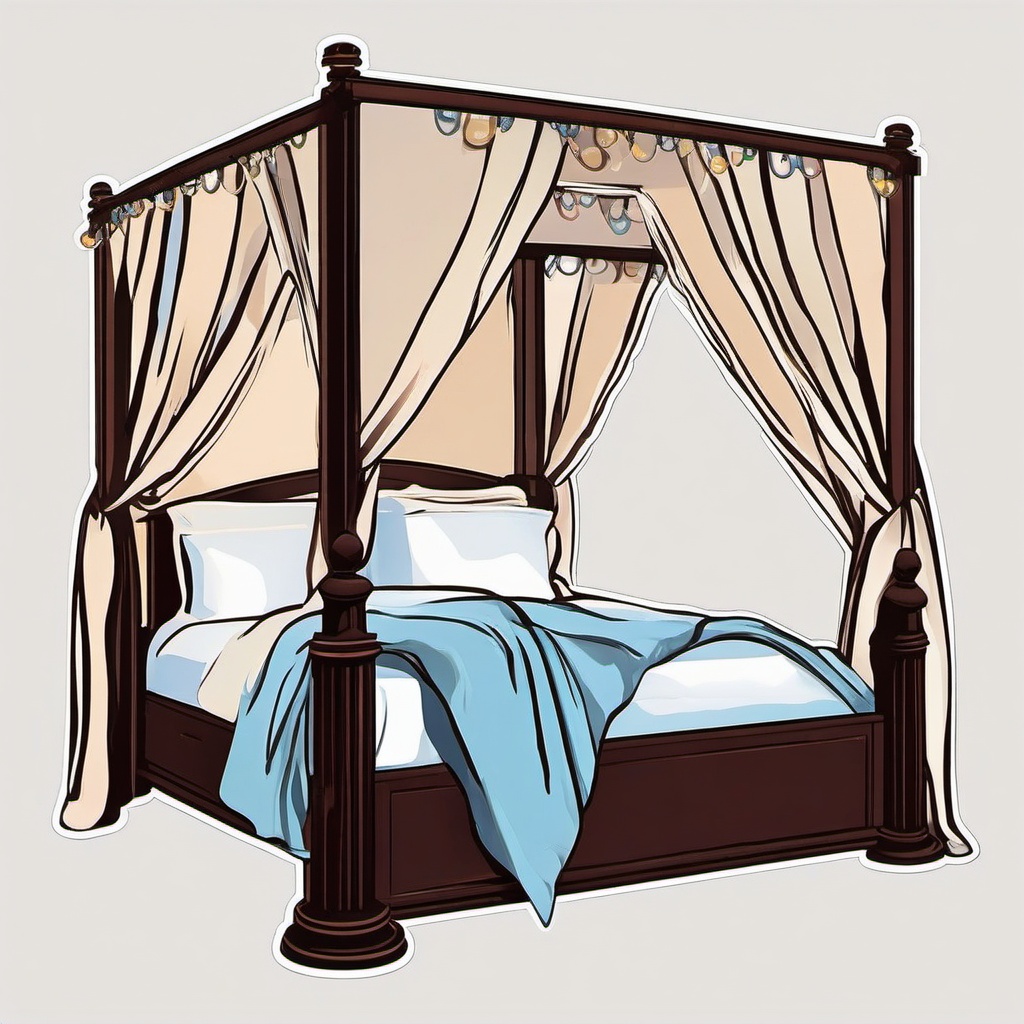 Bed clipart - bed with a canopy and fairy lights  