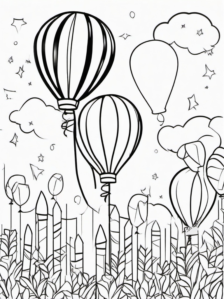 Birthday Piñata and Balloons Coloring Pages - Piñata Hanging with Party Balloons  minimal black outline printable sheet, coloring page