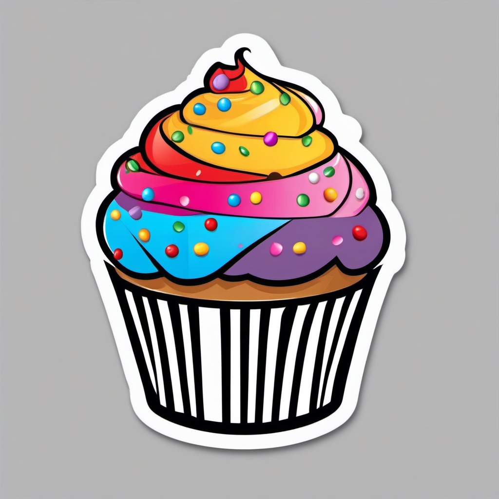 Cupcake with Sprinkles Sticker - Add a touch of fun to your day with a cupcake adorned with colorful sprinkles, , sticker vector art, minimalist design