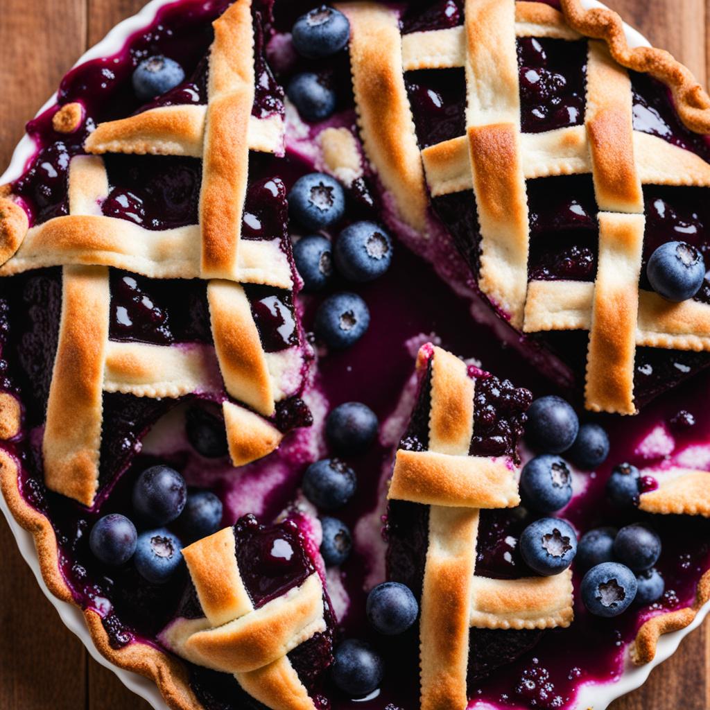 blueberry pie with plump blueberries and a flaky pastry crust. 