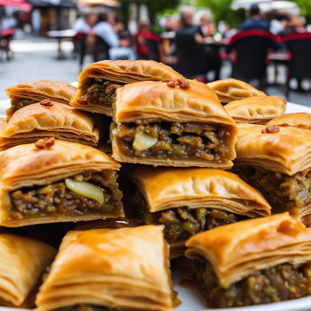 baklava, a middle eastern delight, enjoyed at a bustling outdoor café in athens. 