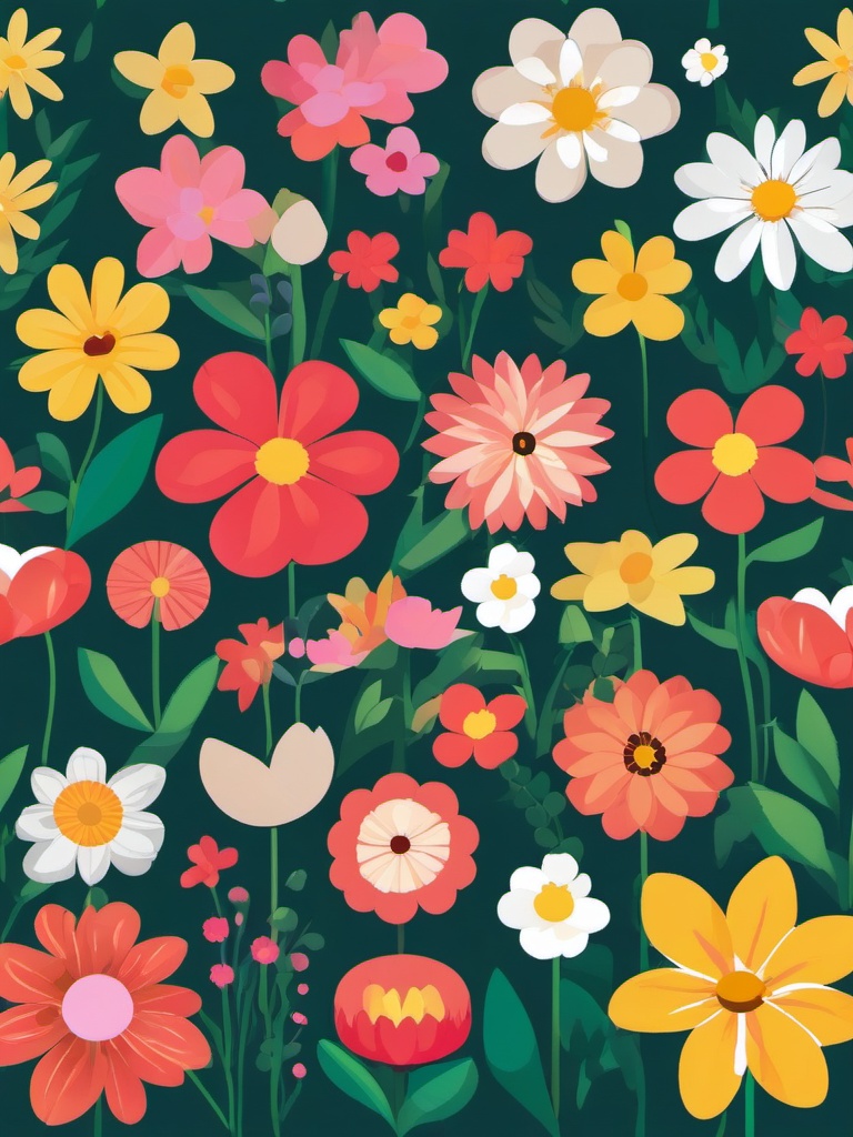 Flower Spring Clipart,Illustrating a garden in full bloom with flower spring clipart  simple, 2d flat