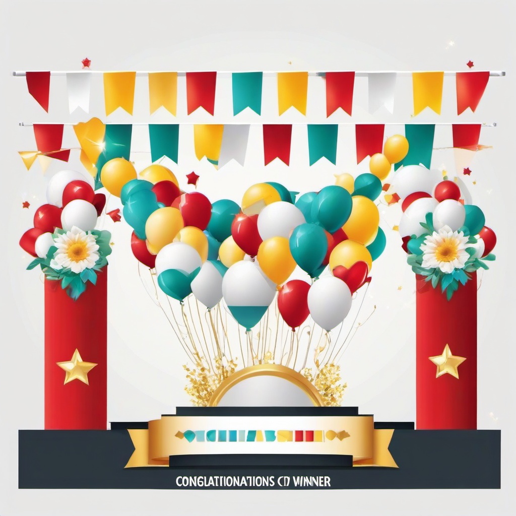 Congratulations clipart - winner’s podium with congratulations banner  color,minimalist,vector clipart