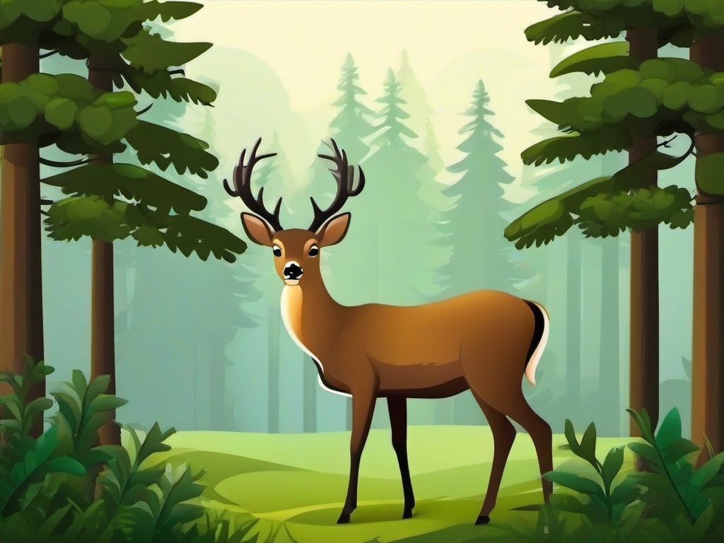 Deer Cartoon - Cartoon of deer standing in forest  