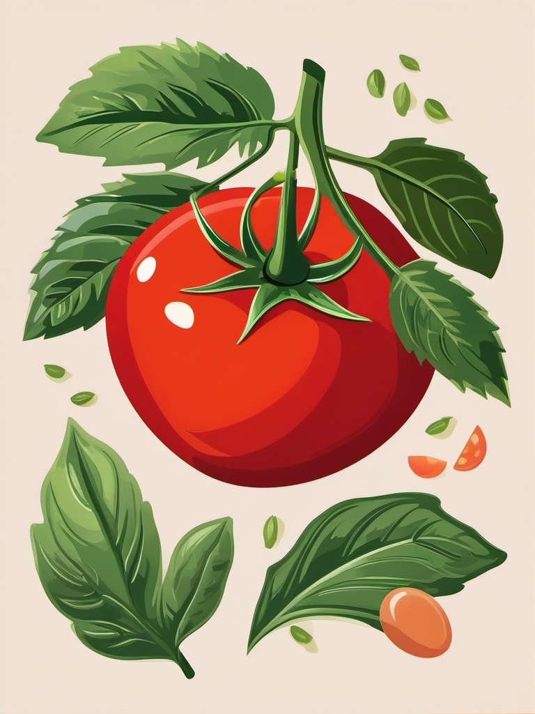 Tomato Clipart - Ripe red tomato with a shiny skin.  color vector clipart, minimal style