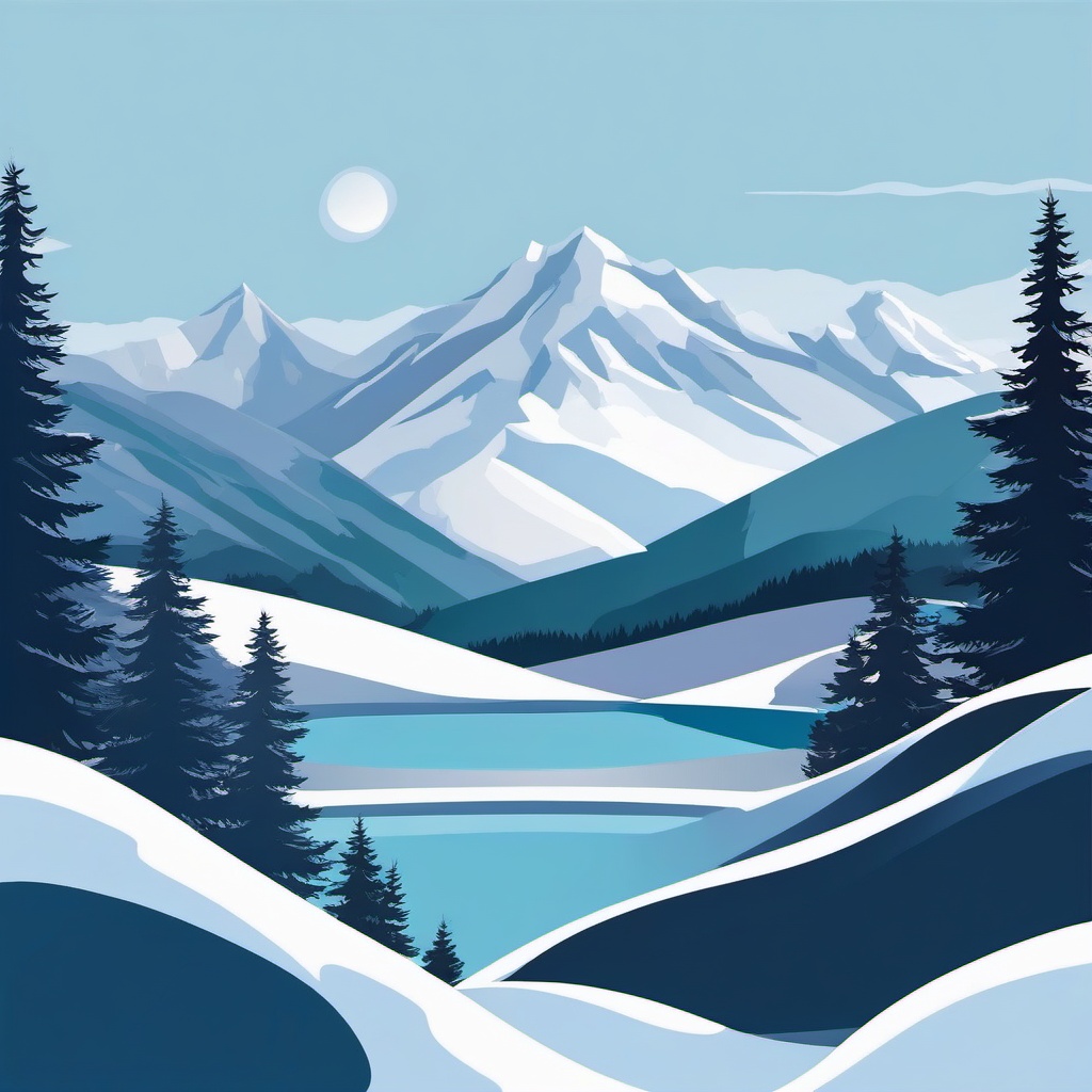 Winter Landscape clipart - Expansive winter landscape with mountains, ,vector color clipart,minimal