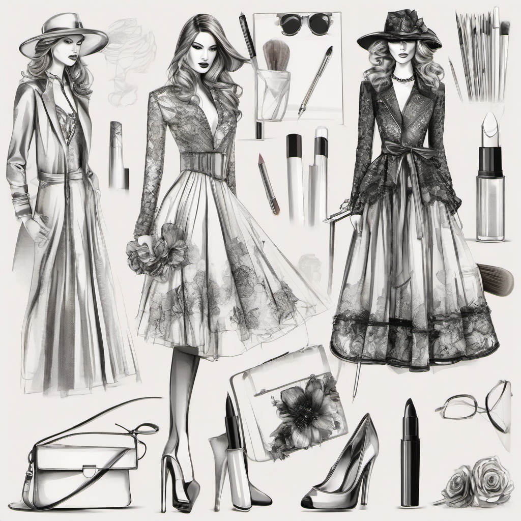 Art clipart - fashion design sketches on a drawing board  