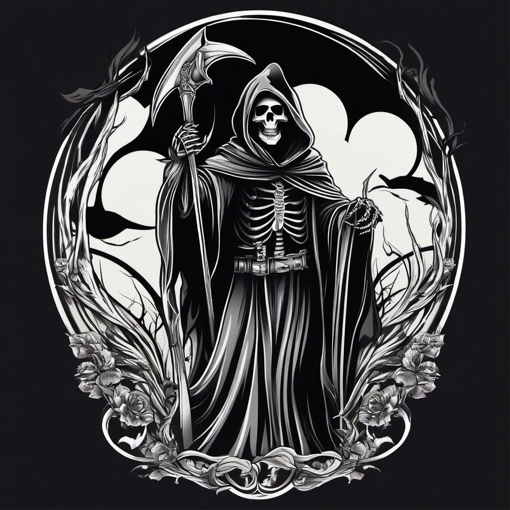 Tattoo Grim Reaper Designs-Eerie and artistic tattoo designs featuring the Grim Reaper, representing death and the afterlife with creative concepts.  simple color vector tattoo