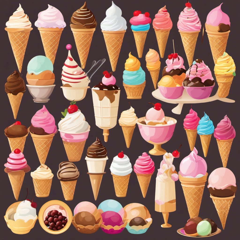 Ice Cream Clipart, Scrumptious ice cream sundaes and cones. 