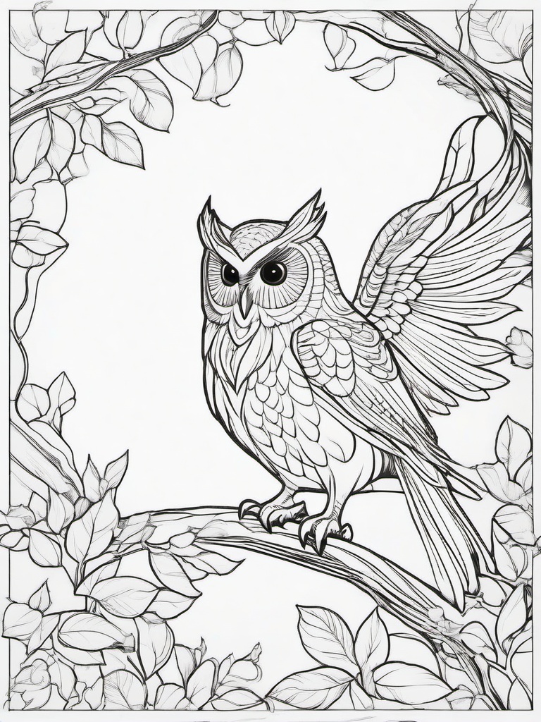 Fairy and Owl Coloring Pages - Wise Owl and Fairy Flying Together  minimal black outline printable sheet, coloring page