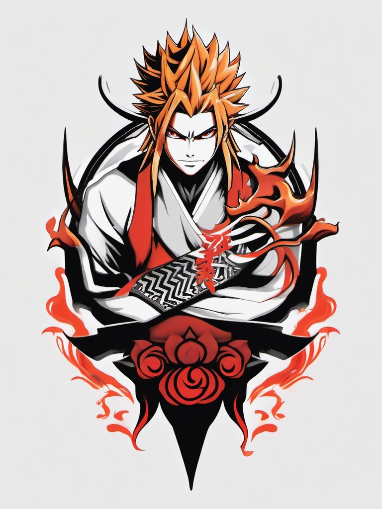 Rengoku Tattoo-Tattoo inspired by the character Rengoku from the popular series Demon Slayer, showcasing unique design elements.  simple color tattoo,white background