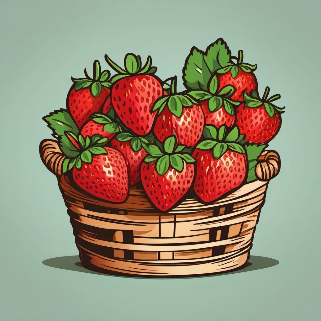 Strawberry Basket Clipart - A basket filled with fresh strawberries.  color vector clipart, minimal style