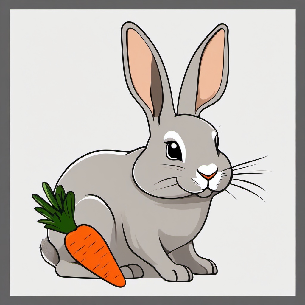 Rabbit clipart - rabbit with long ears holding a carrot  color,minimalist,vector clipart