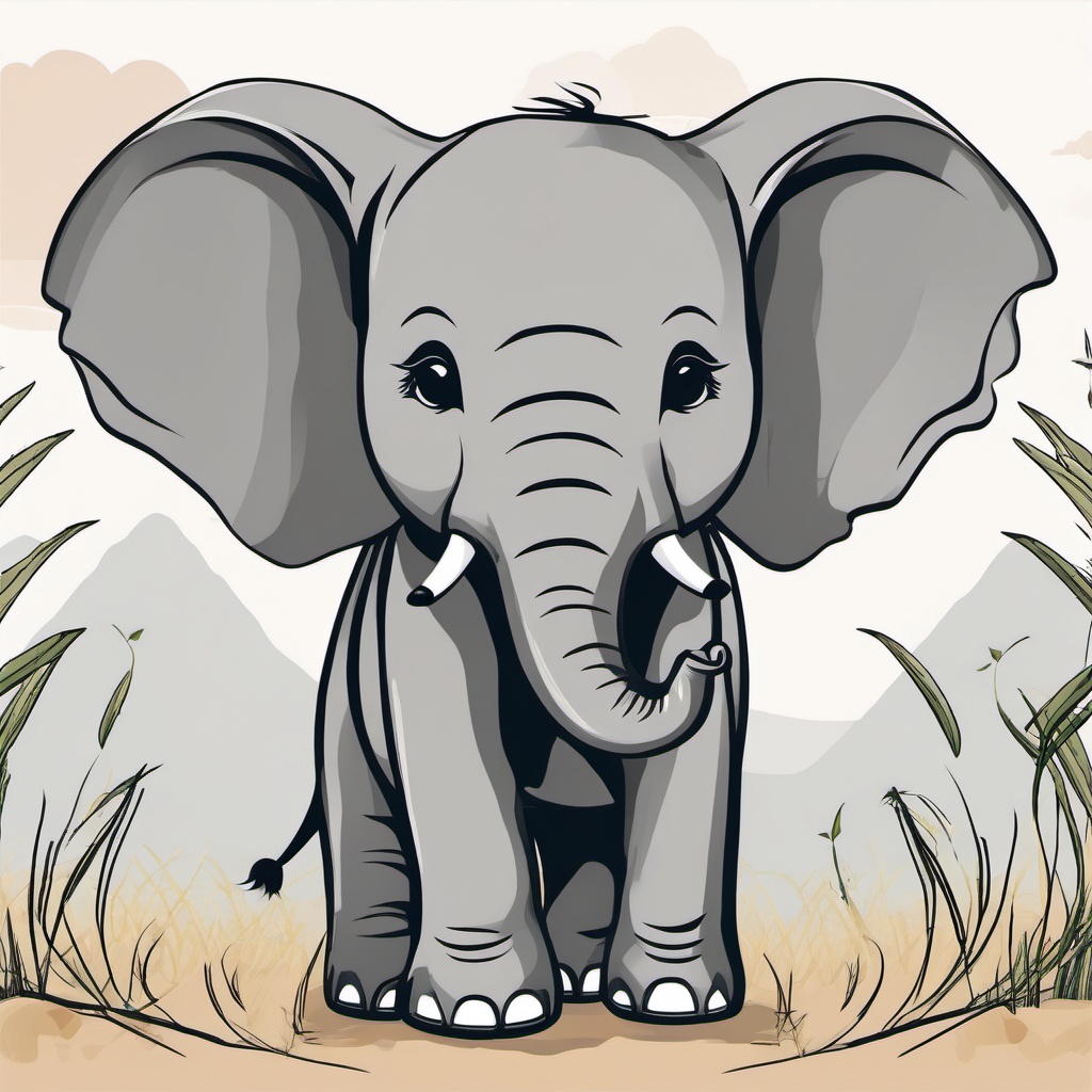 Cute Elephant in the Serengeti Plains  clipart, simple