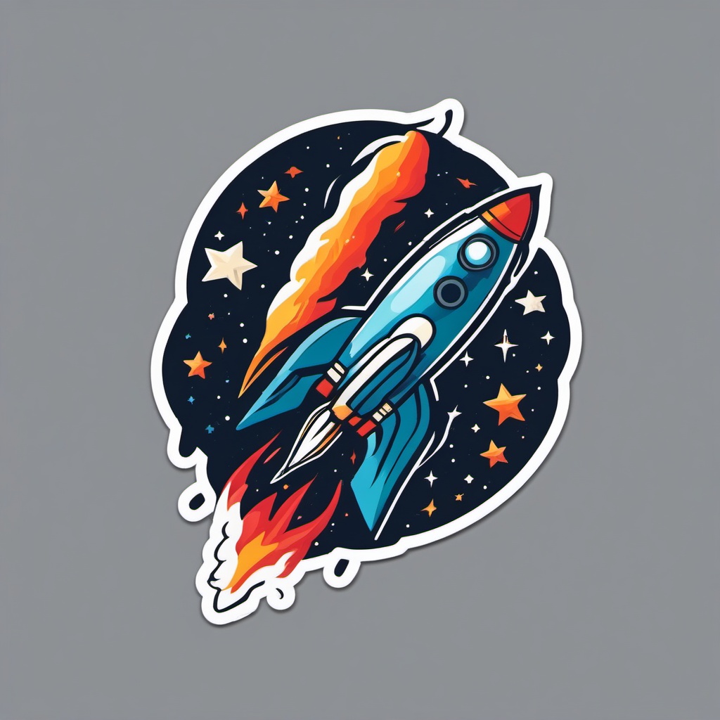 Rocket in Space Sticker - Rocket soaring through outer space, ,vector color sticker art,minimal