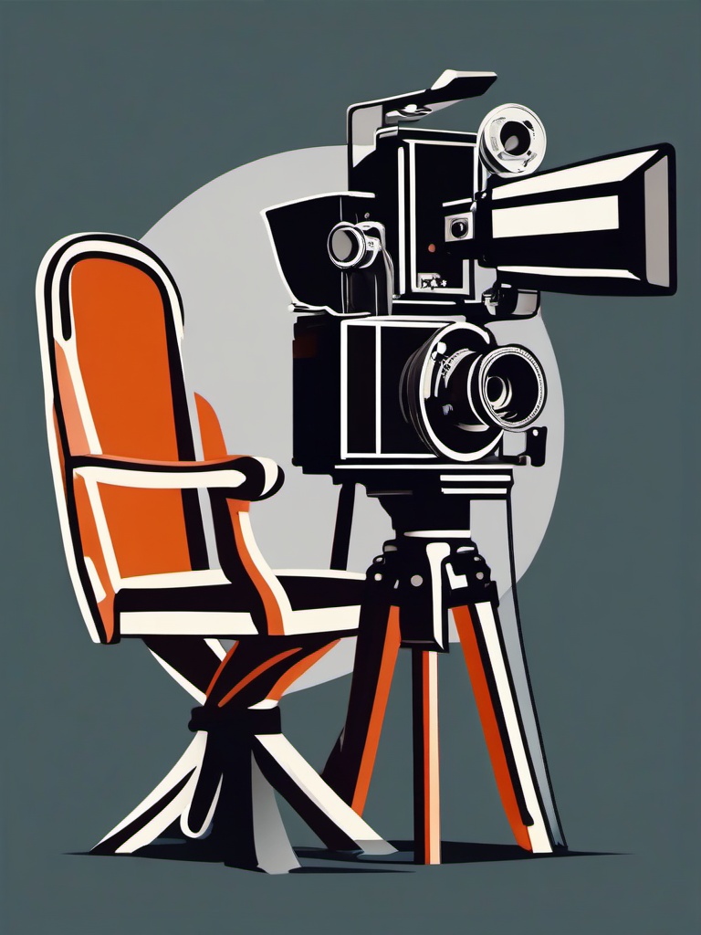 Movie clipart - film camera with a director’s chair  color,minimalist,vector clipart