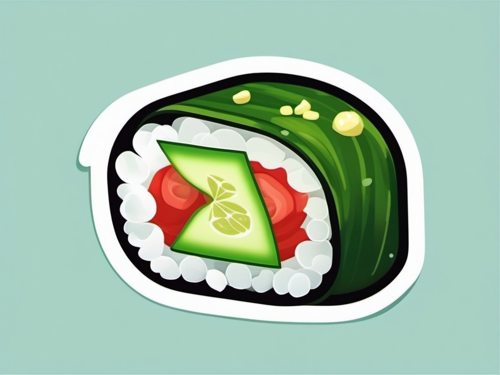 Cucumber Sushi Roll Sticker - Experience the light and refreshing taste of a cucumber sushi roll, , sticker vector art, minimalist design