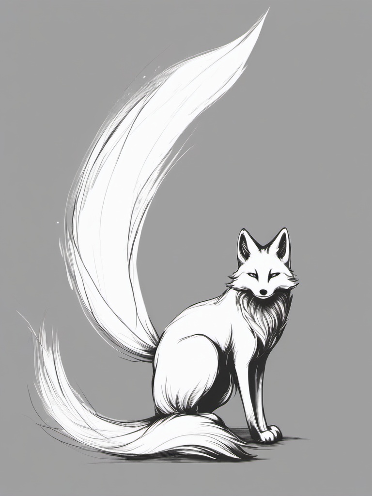 drawing of a kitsune  minimal rough sketch scribbles,doodles,black and white