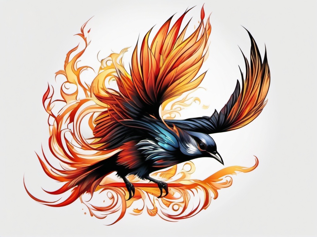 flaming bird tattoo  simple color tattoo,white background