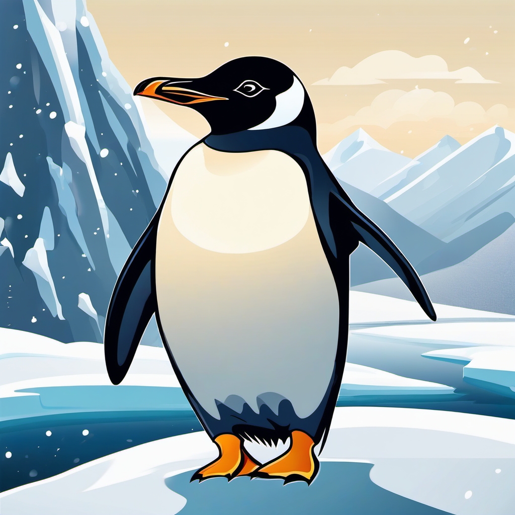 Cold penguin - Experience the resilience of penguins in the face of icy landscapes and cold climates.  color vector clipart