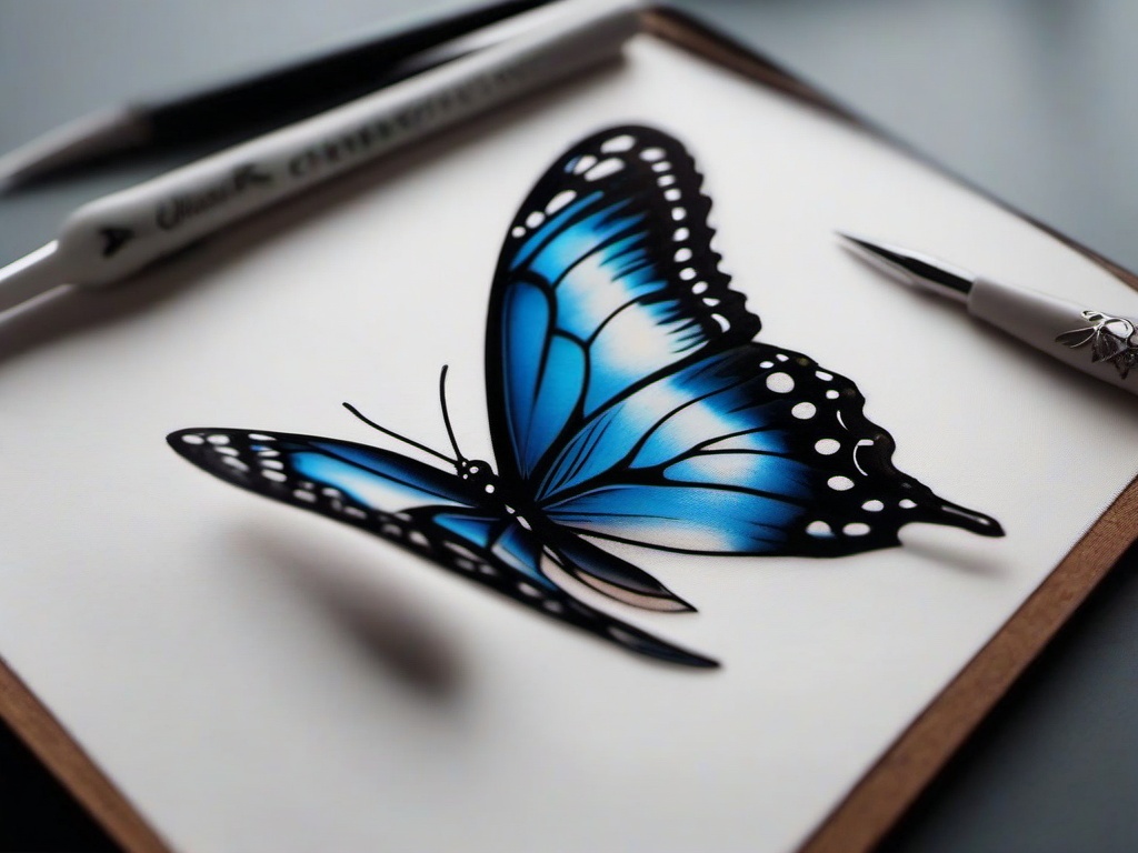 corpse bride butterfly tattoo  simple color tattoo, minimal, white background