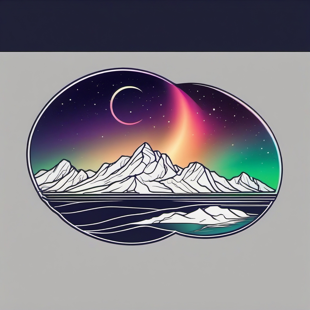 Aurora Borealis Over Earth - Cosmic tattoo featuring the Northern Lights above Earth's horizon.  outline color tattoo,minimal,white background