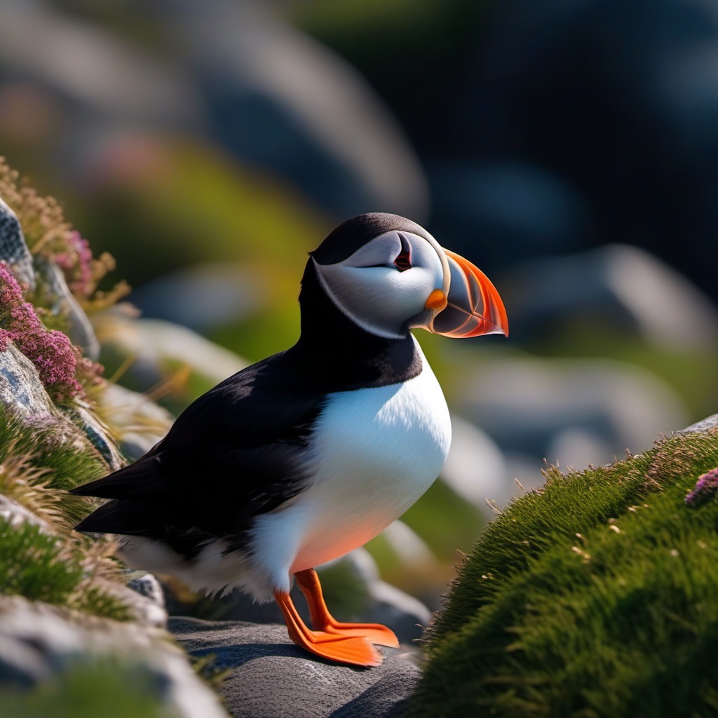 Cute Puffin Nesting on a Rocky Coast 8k, cinematic, vivid colors