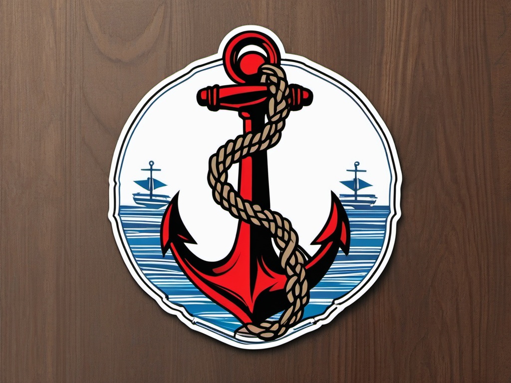 Anchor and Rope Sticker - Nautical anchor with a rope, ,vector color sticker art,minimal