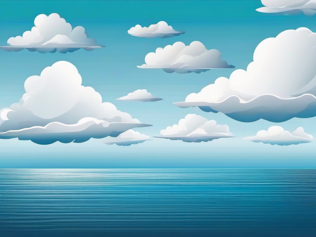 Clouds drifting over a calm ocean clipart.  vector style illustration, white background