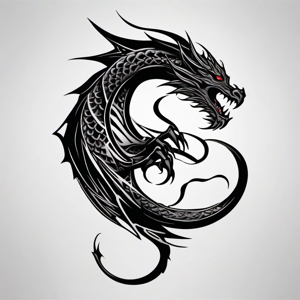 Gothic Dragon Tattoo - Dark and gothic-inspired dragon tattoo design.  simple color tattoo,minimalist,white background