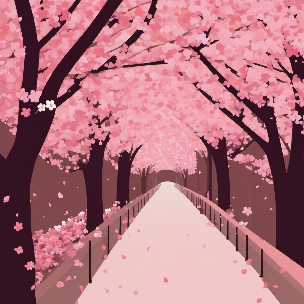 Cherry Blossom Canopy Walk clipart - Strolling under cherry blossoms, ,vector color clipart,minimal