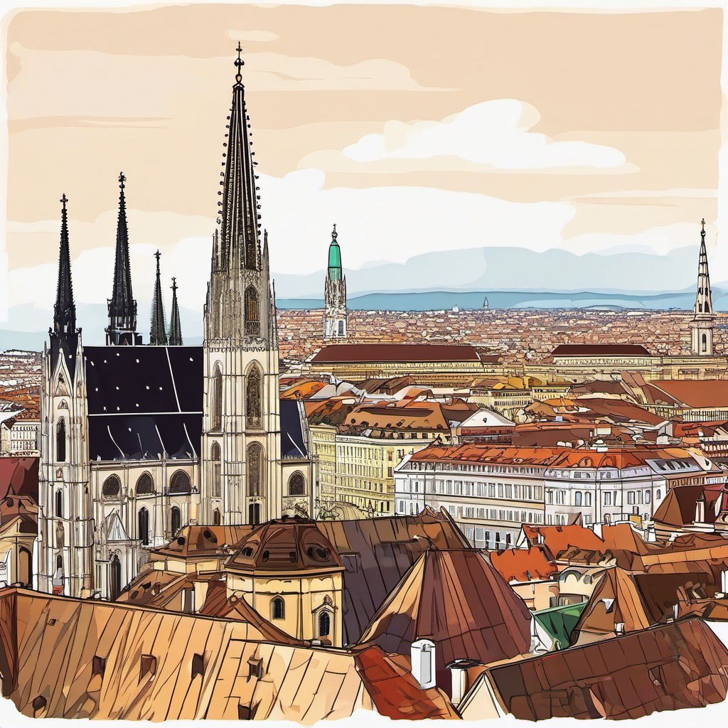 Vienna clipart - St. Stephen's Cathedral and Vienna cityscape,  color vector clipart