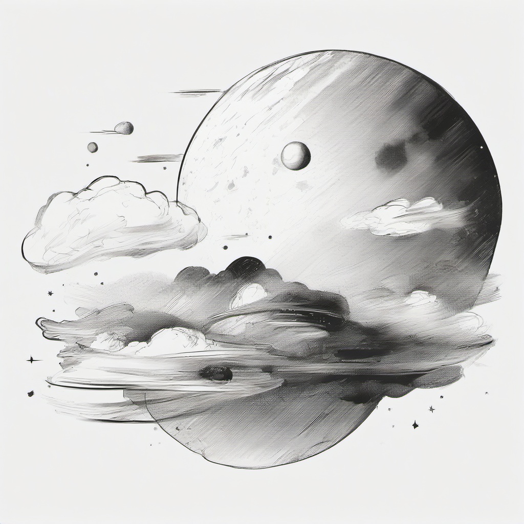 drawing of a planet with clouds  minimal rough sketch scribbles,doodles,black and white