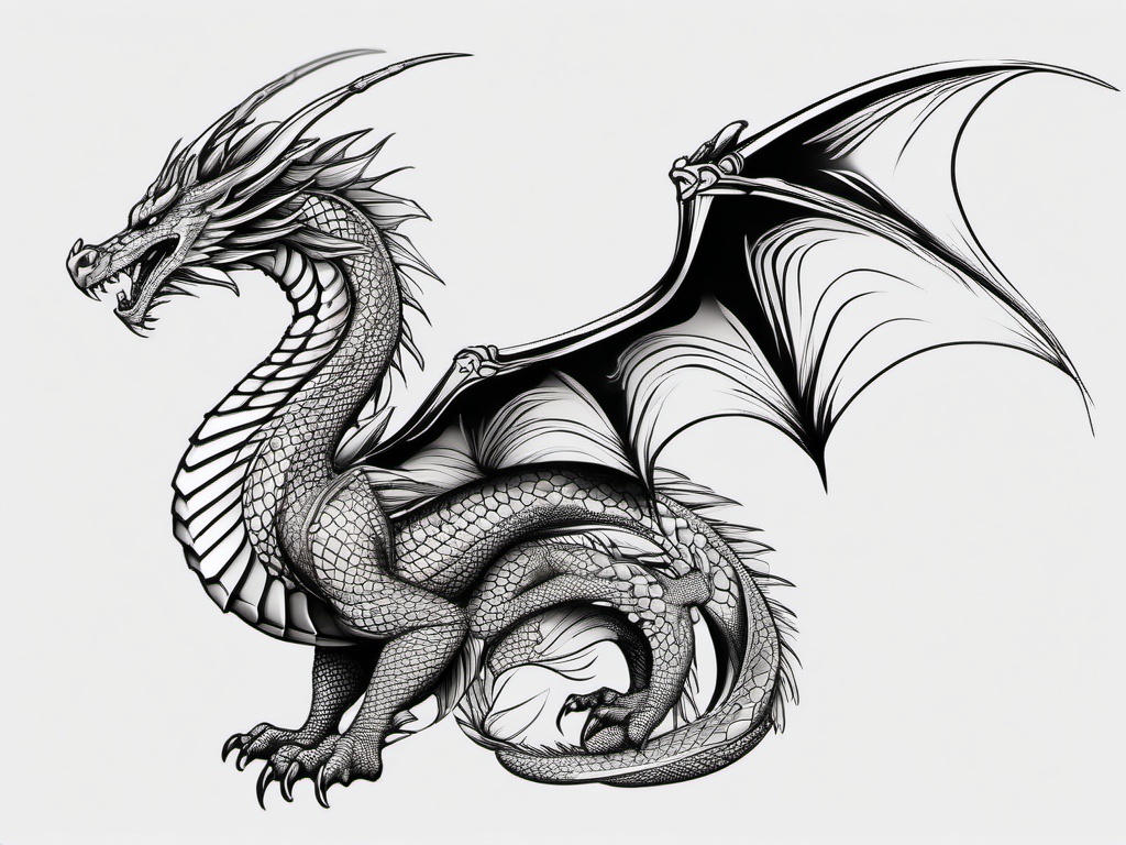 Large Dragon Tattoo - Impressive and large-scale dragon tattoo design.  simple color tattoo,minimalist,white background