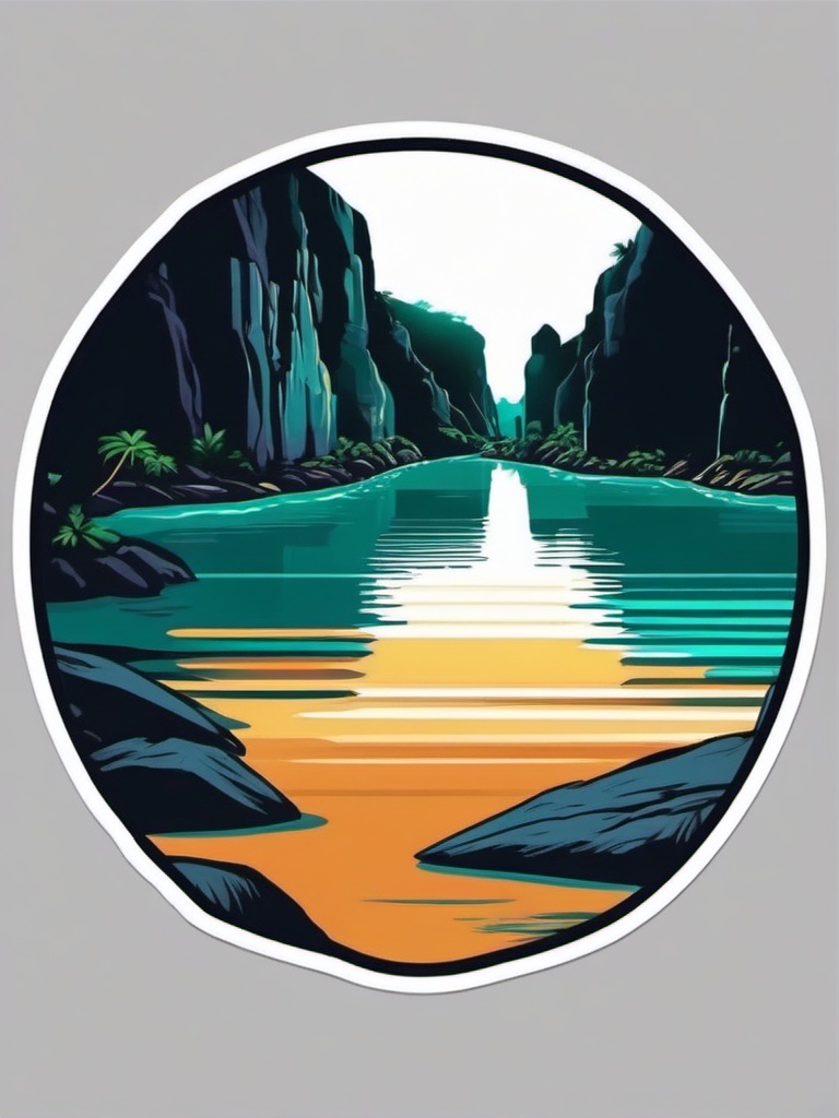 Palawan Underground River sticker- Subterranean river in the Philippines with stunning rock formations, , sticker vector art, minimalist design