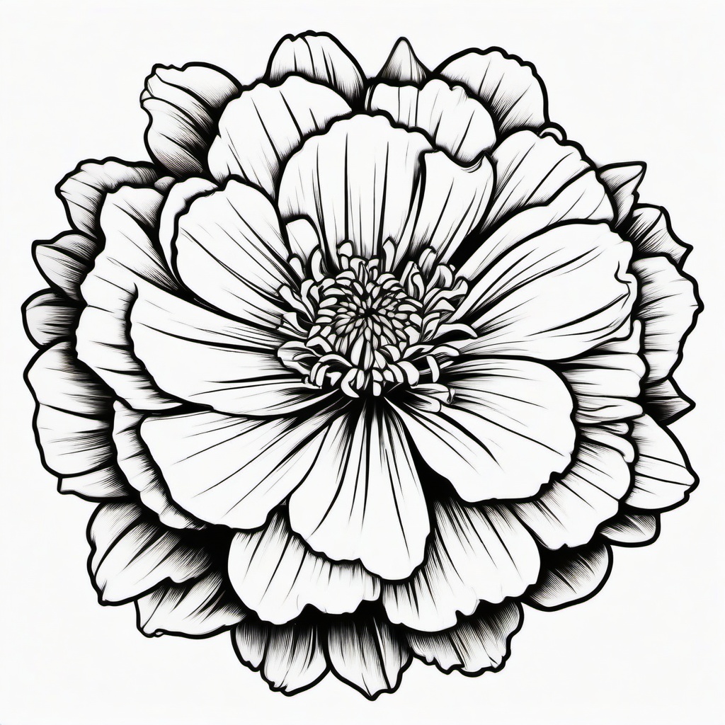 Marigold Flower Tattoo Outline,Beauty of clean lines in a carnation flower tattoo outline, a subtle and sophisticated choice.  simple color tattoo,minimal vector art,white background