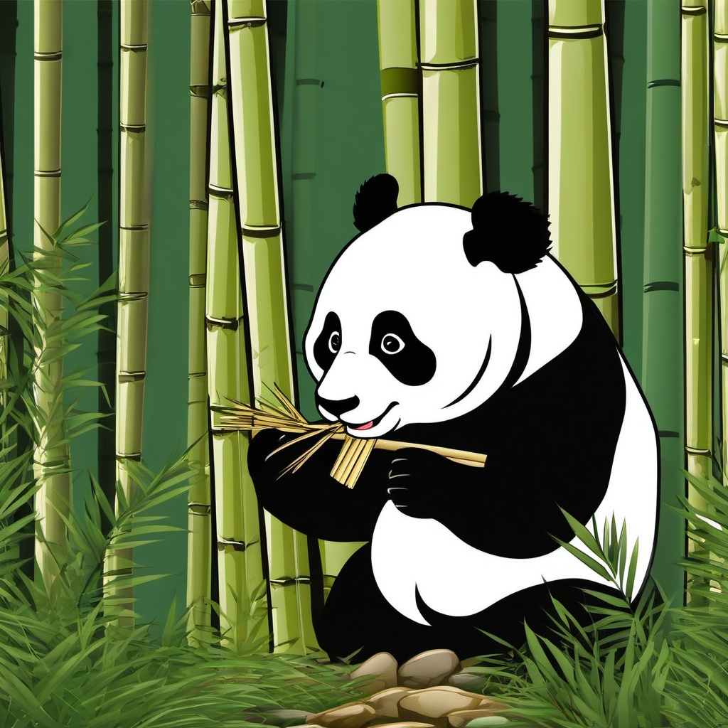 Panda Clipart - Panda munching on bamboo shoots in the bamboo forest , minimal, 2d