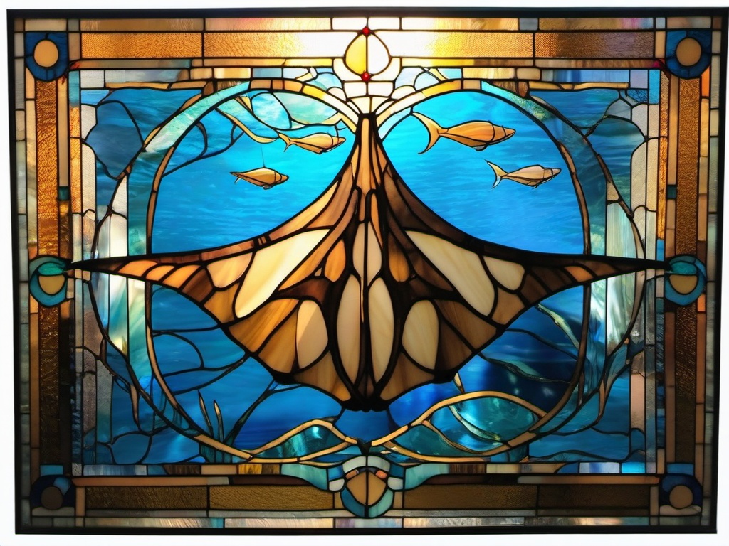 Stained Glass Manta Ray - Manta ray gliding underwater  