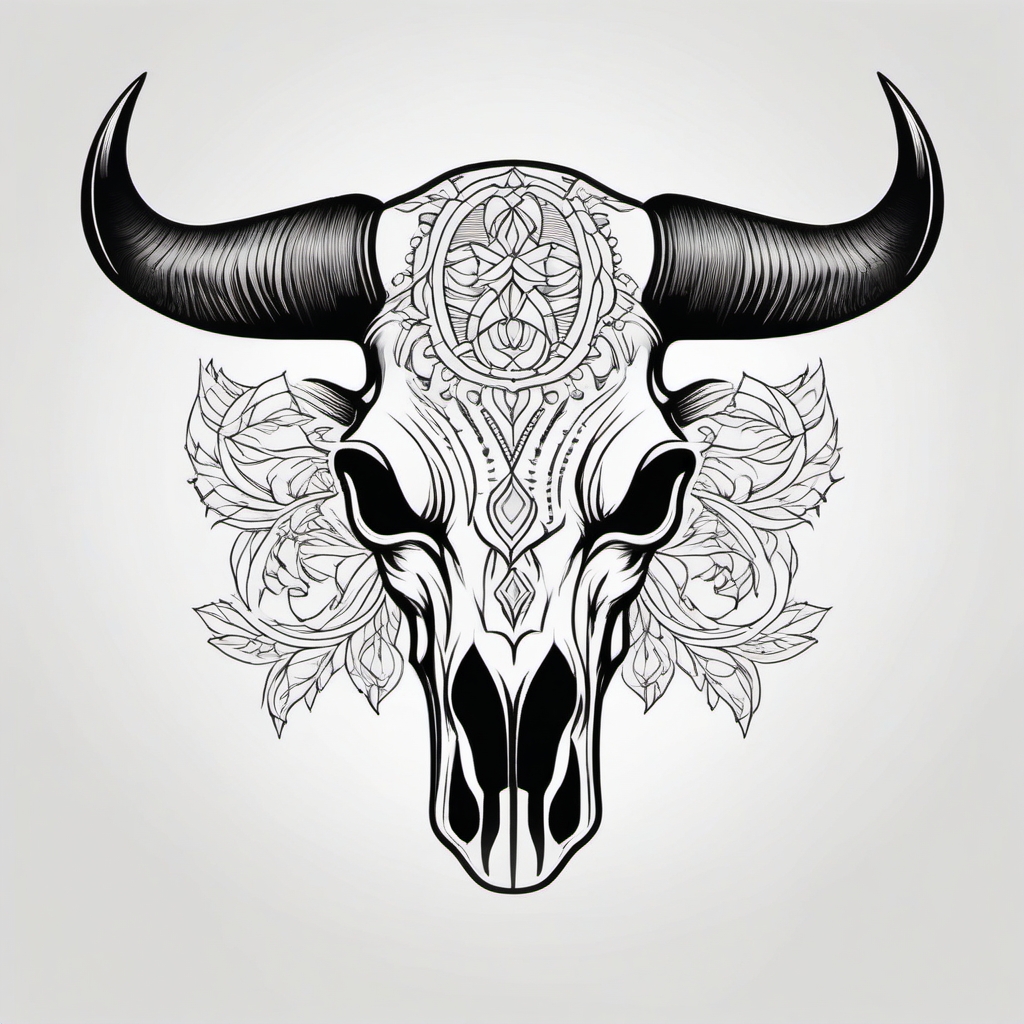 Bull skull tattoo. Symbol of strength and resilience.  minimalist black white tattoo style