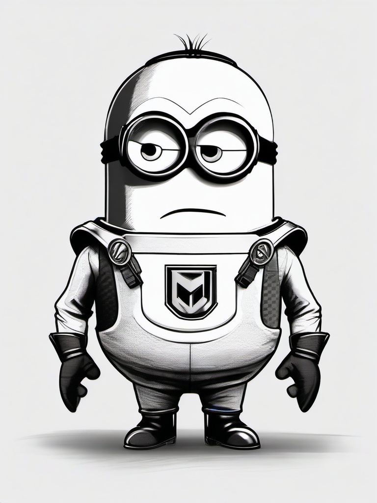 drawing of a minion in a superhero costume  minimal rough sketch scribbles,doodles,black and white