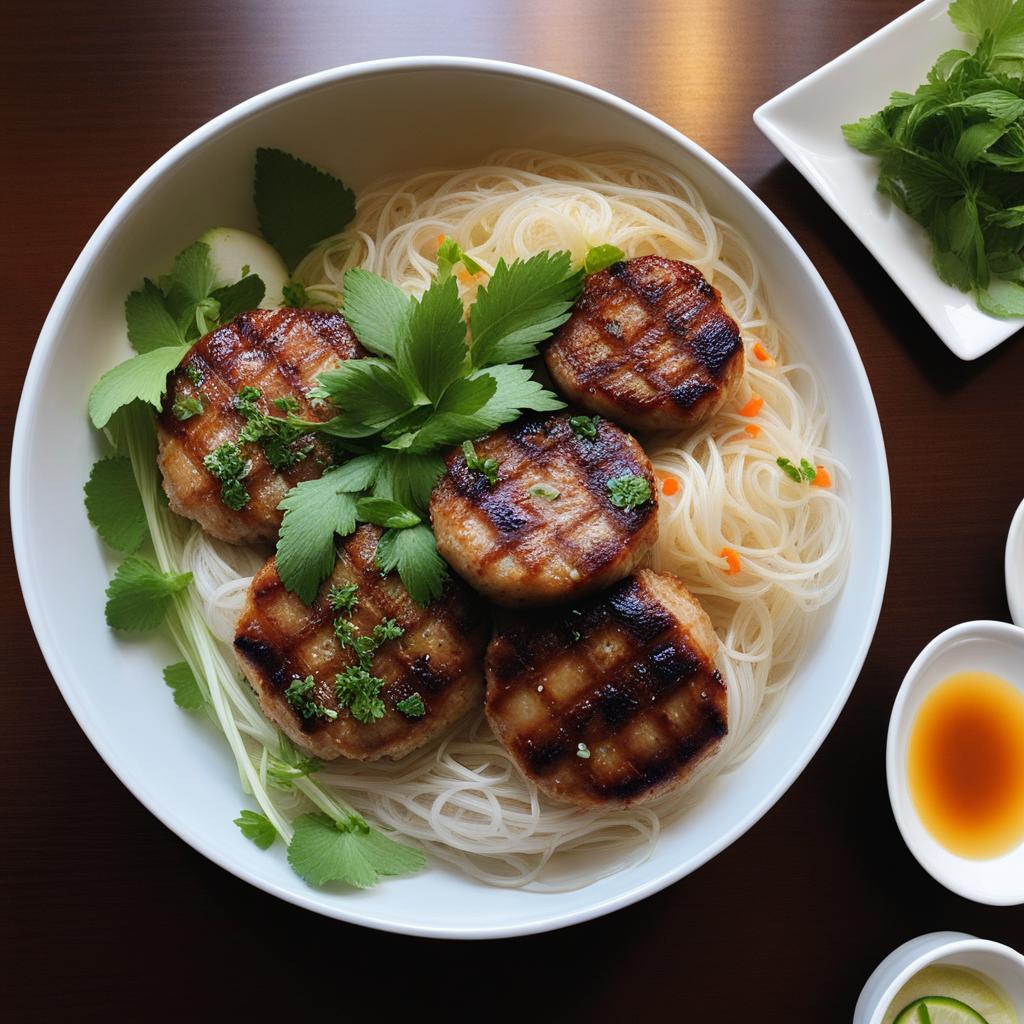 vietnamese bun cha experience - grilled pork patties, vermicelli noodles, and fresh herbs. 