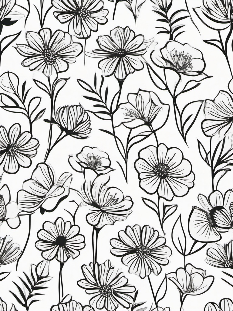 Flower clipart outline, A floral illustration in a simple outline style.  simple, 2d flat