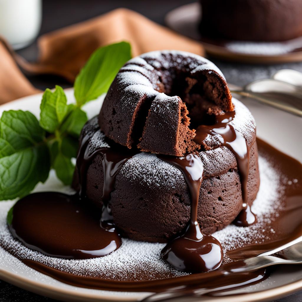 molten chocolate lava cake with a gooey chocolate center. 