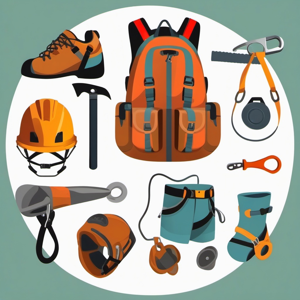 Rock Climbing Gear Clipart - Climbing gear essential for safety on the rocks.  color vector clipart, minimal style