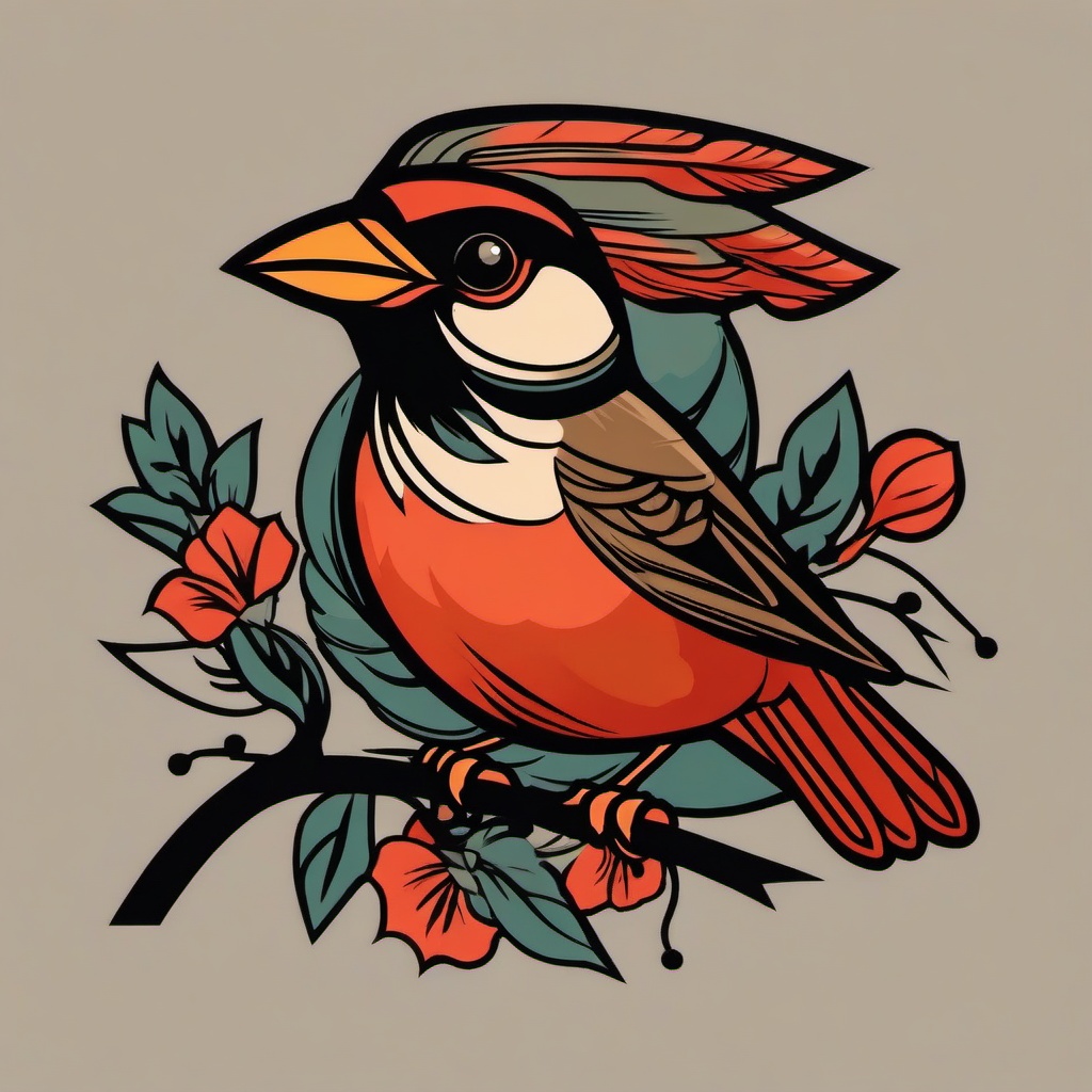 traditional sparrow flash  minimalist color tattoo, vector