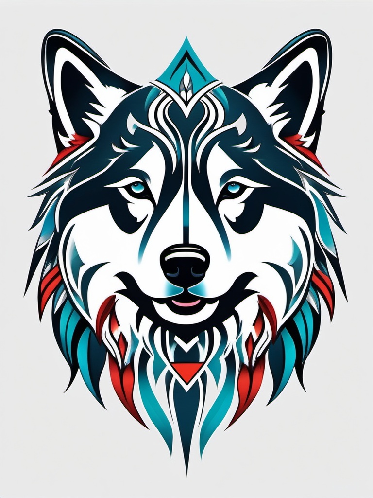 husky tribal tattoo  simple color tattoo,minimal,white background