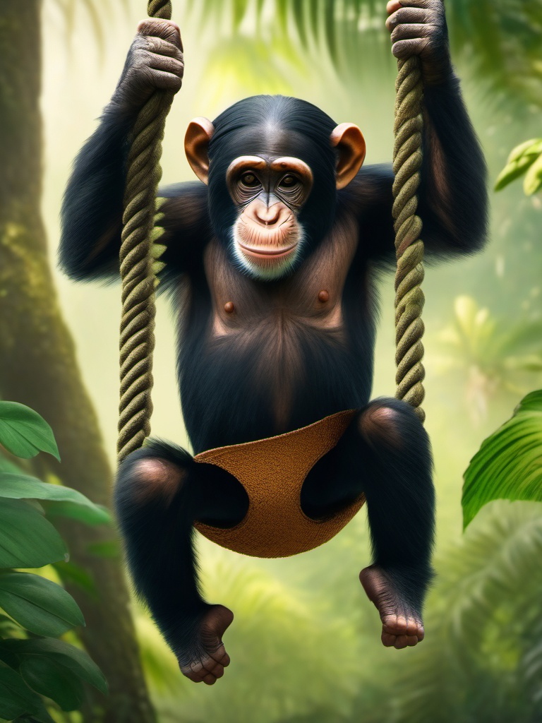 Cute Chimpanzee Swinging in a Dense Rainforest 8k, cinematic, vivid colors